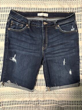 KanCan Dark Wash Distressed Jean Shorts